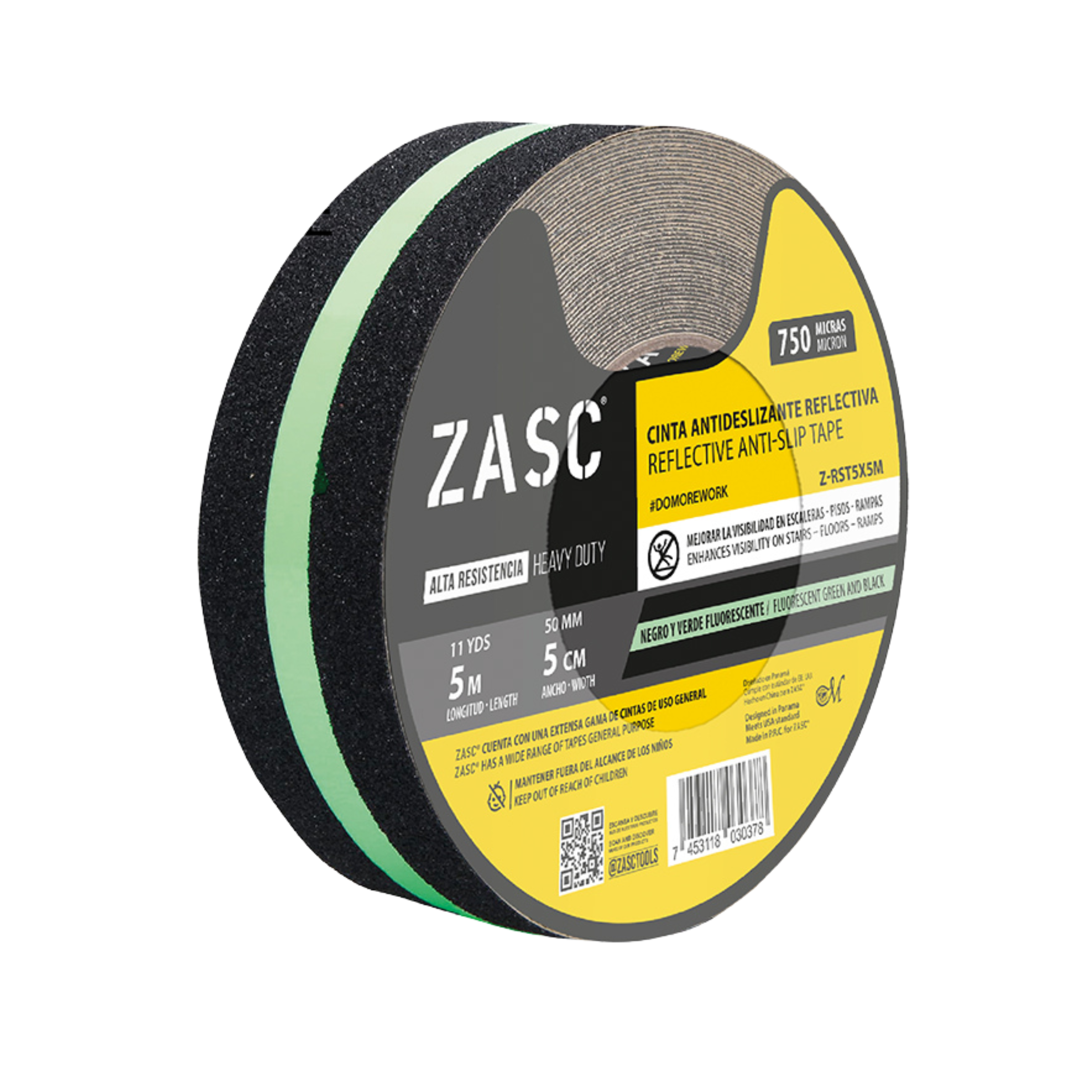Cinta Antideslizante Reflectiva Negro y Verde ZASC / Z-RST5X5M