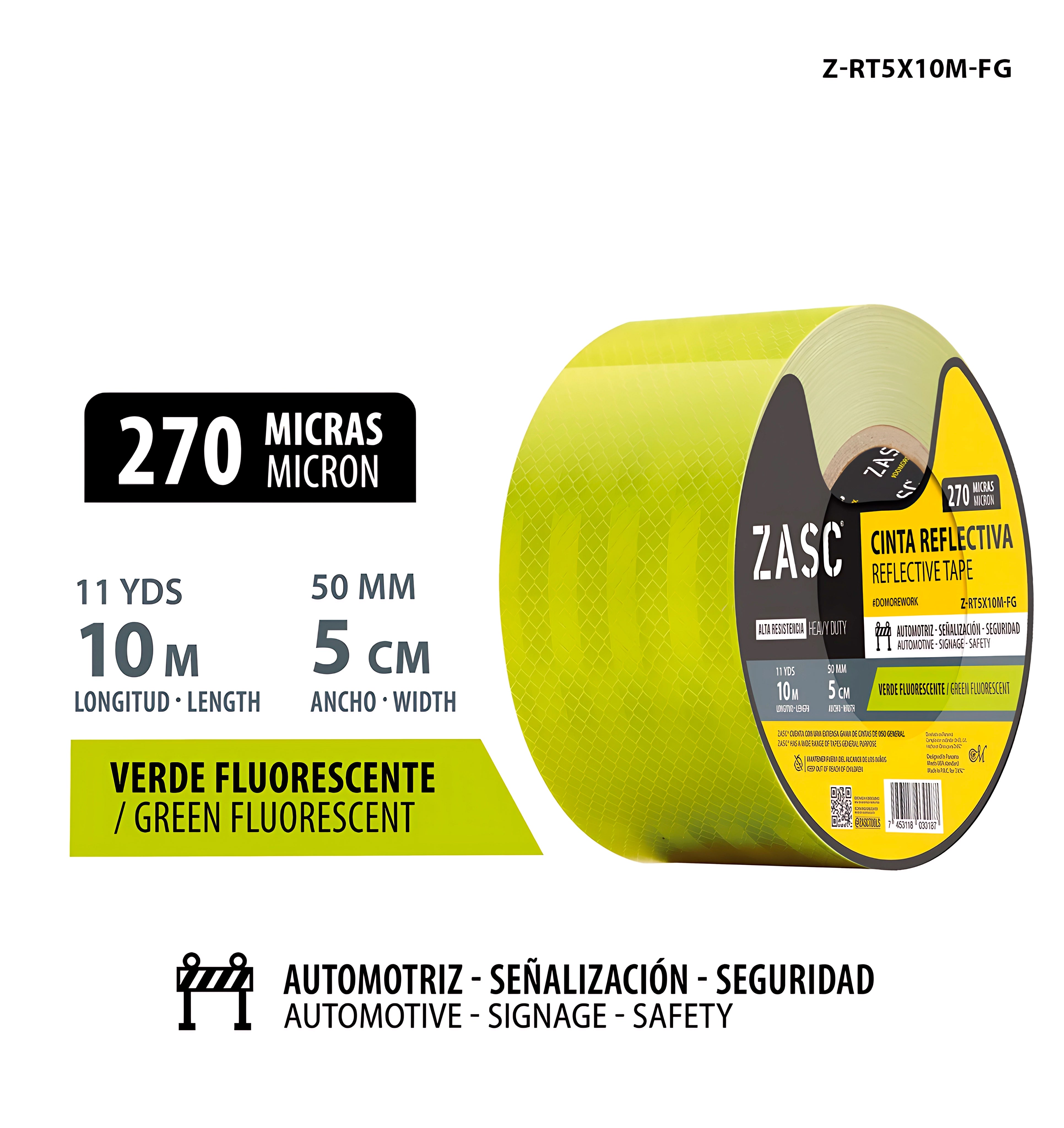 Cinta Reflectiva Verde Fluorescente ZASC / Z-RT5X10M-FG