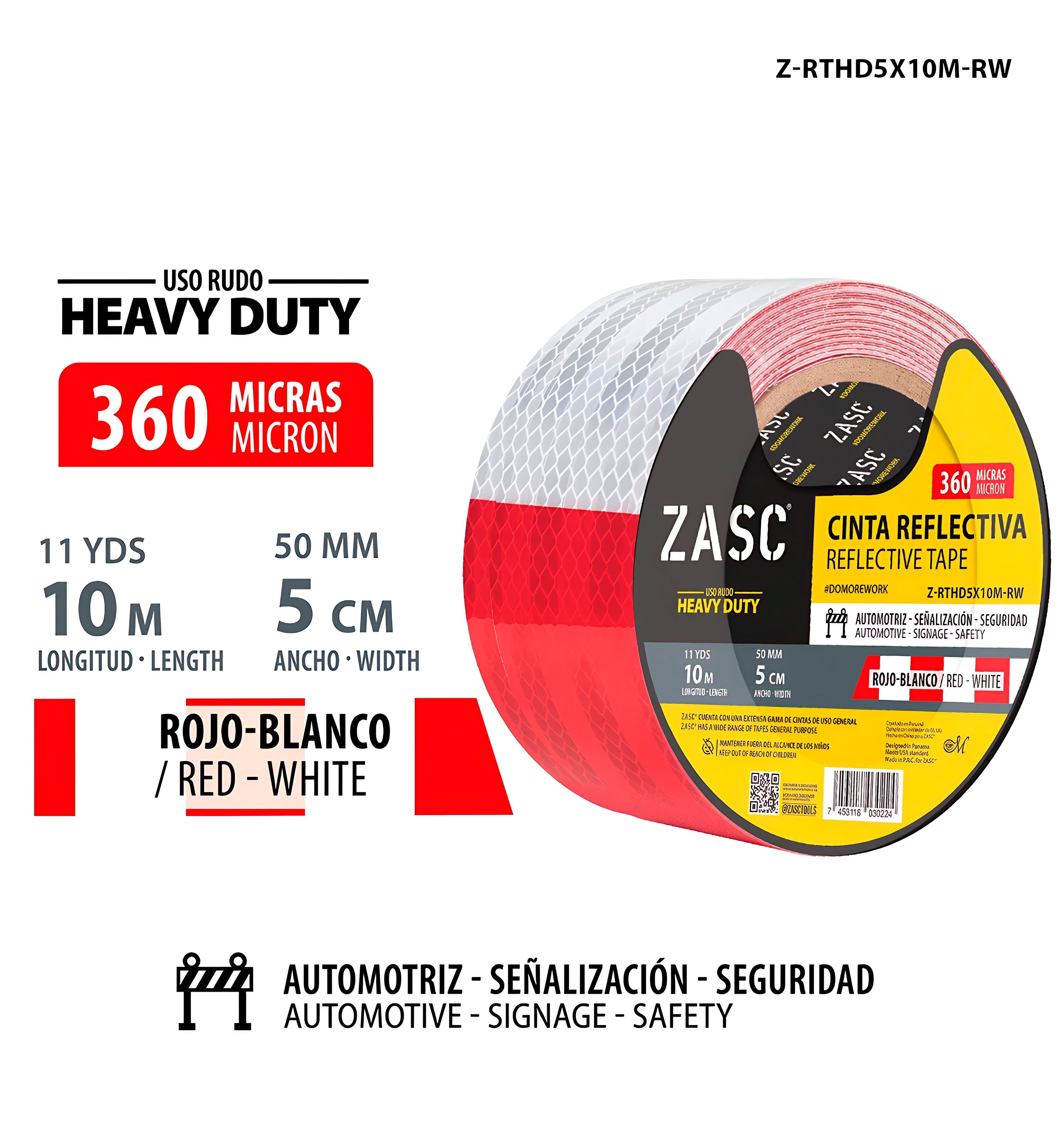 Heavy Duty Red/White Reflective Tape ZASC / Z-RTHD5X10M-RW
