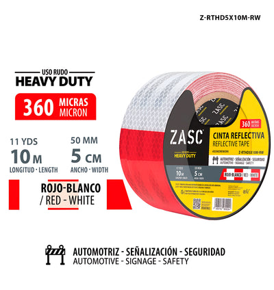 Heavy Duty Red/White Reflective Tape ZASC / Z-RTHD5X10M-RW