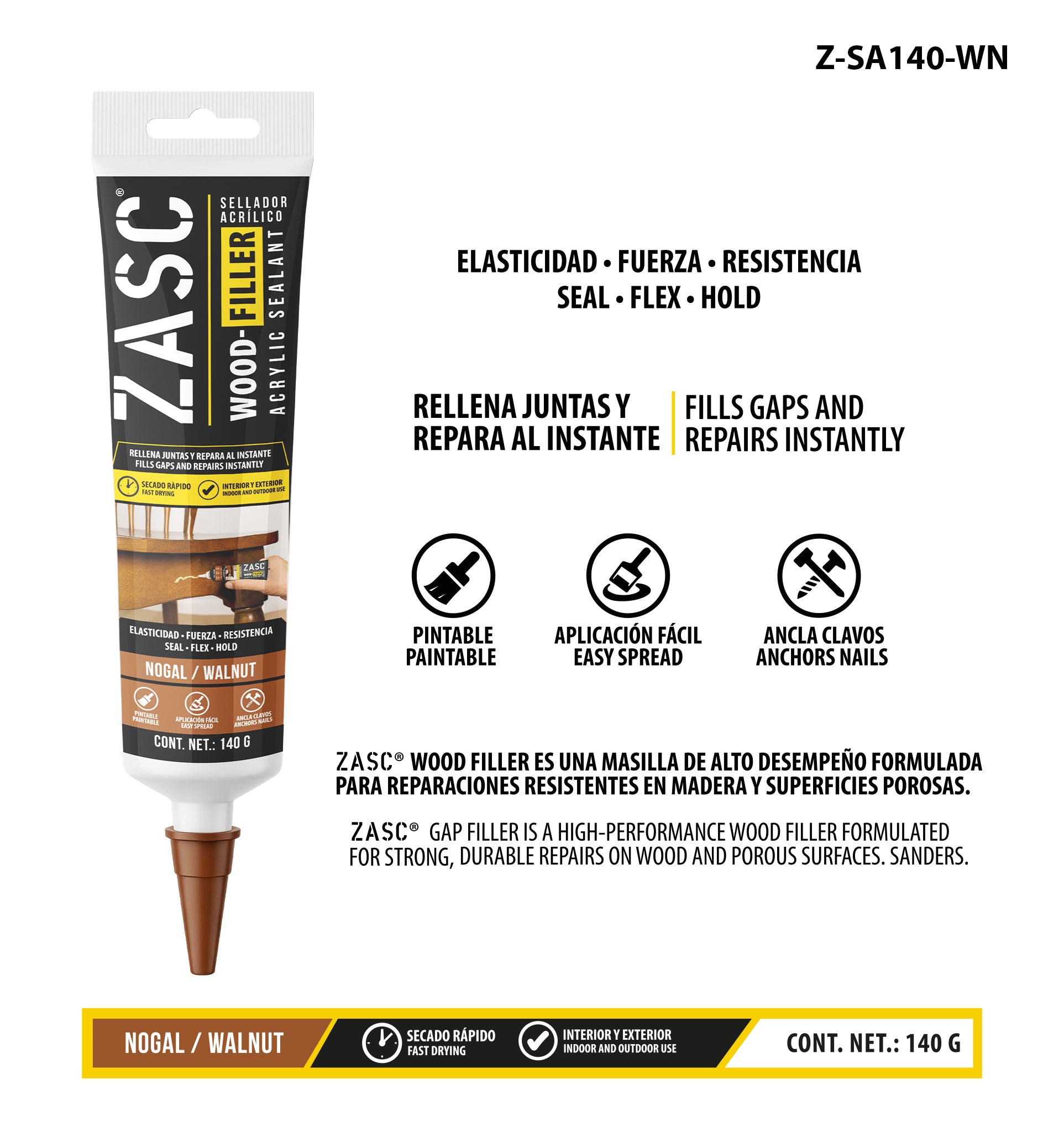 Sellador Acrílico Nogal / Walnut 140g ZASC / Z-SA140-WN