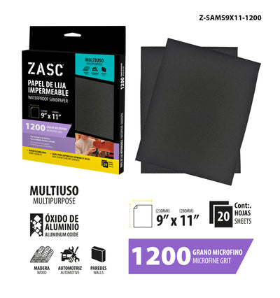 Papier Abrasif Imperméable 9x11 Grain 1200 ZASC / Z-SAMS9X11-1200