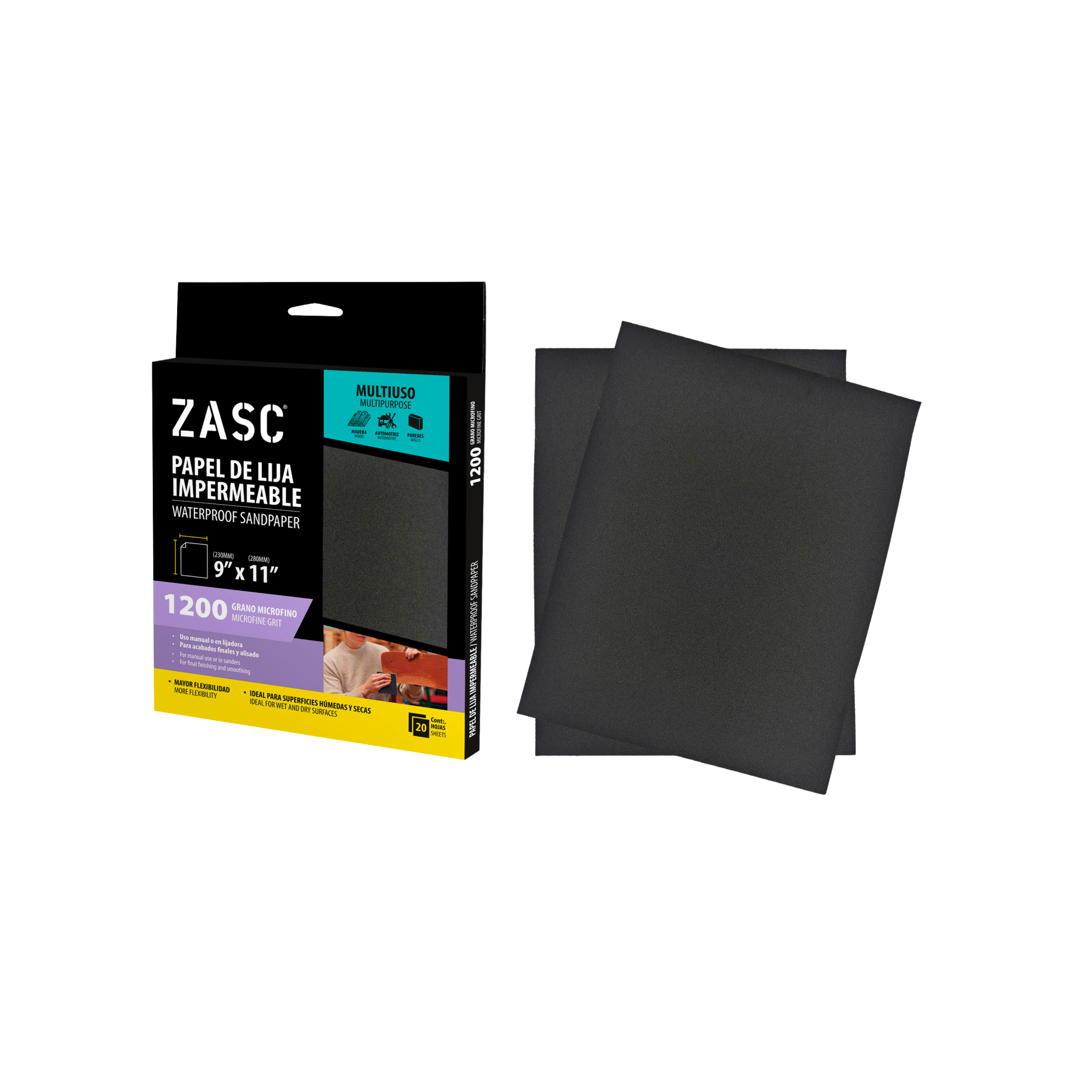 Papel Lija Impermeable 9x11 Grano 1200 ZASC / Z-SAMS9X11-1200