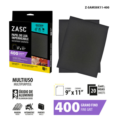 Waterproof Sandpaper 9x11 Grain 400 ZASC / Z-SAMS9X11-400