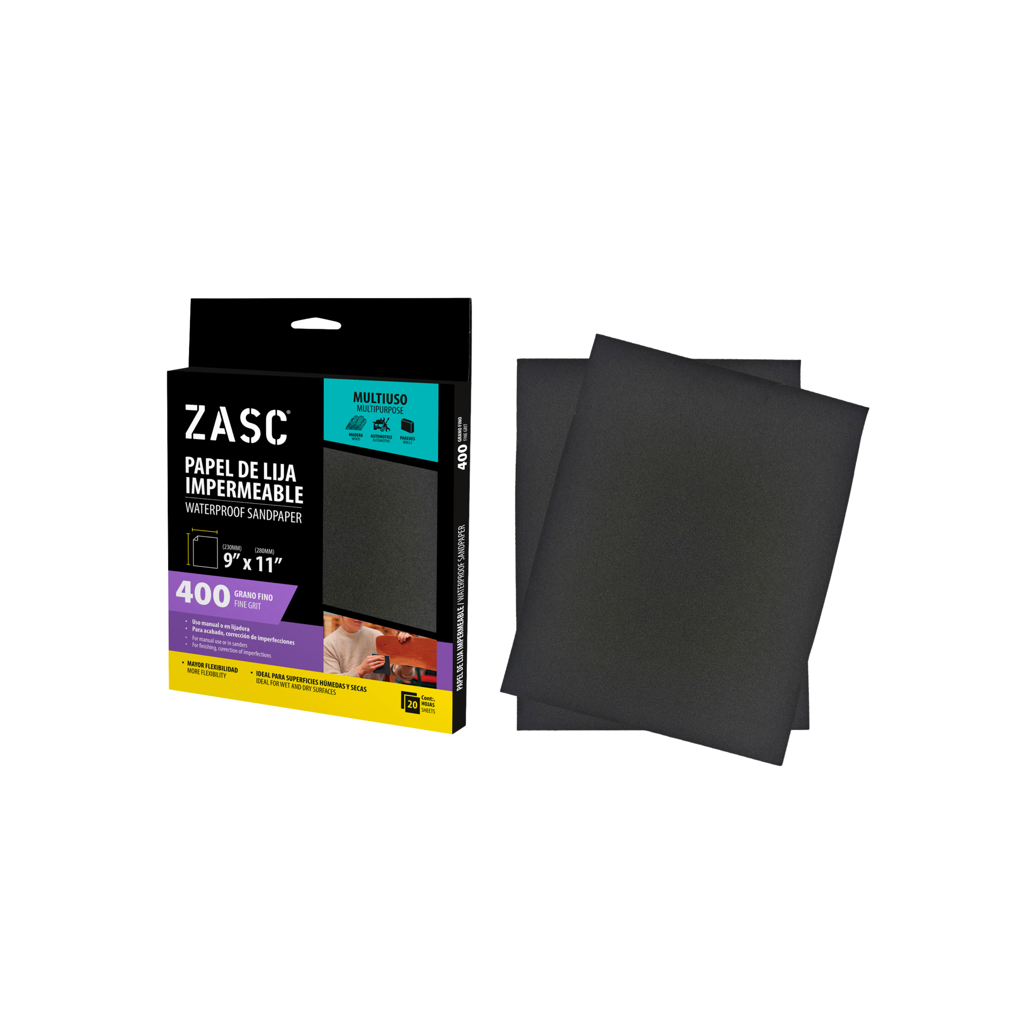 Papel Lija Impermeable 9x11 Grano 400 ZASC / Z-SAMS9X11-400