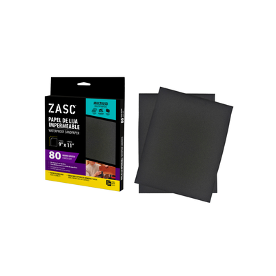Papel Lija Impermeable 9x11 Grano 80 ZASC / Z-SAMS9X11-80