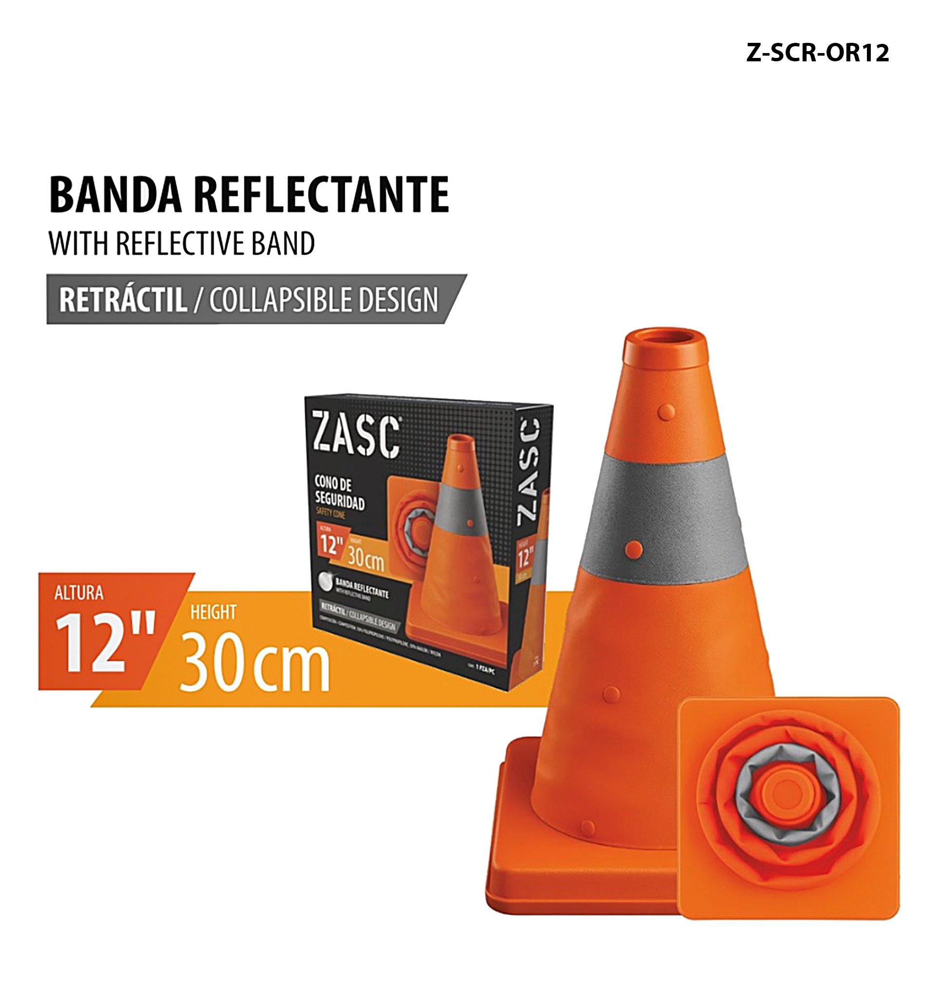 Retractable Safety Cone 12" ZASC / Z-SCR-OR12