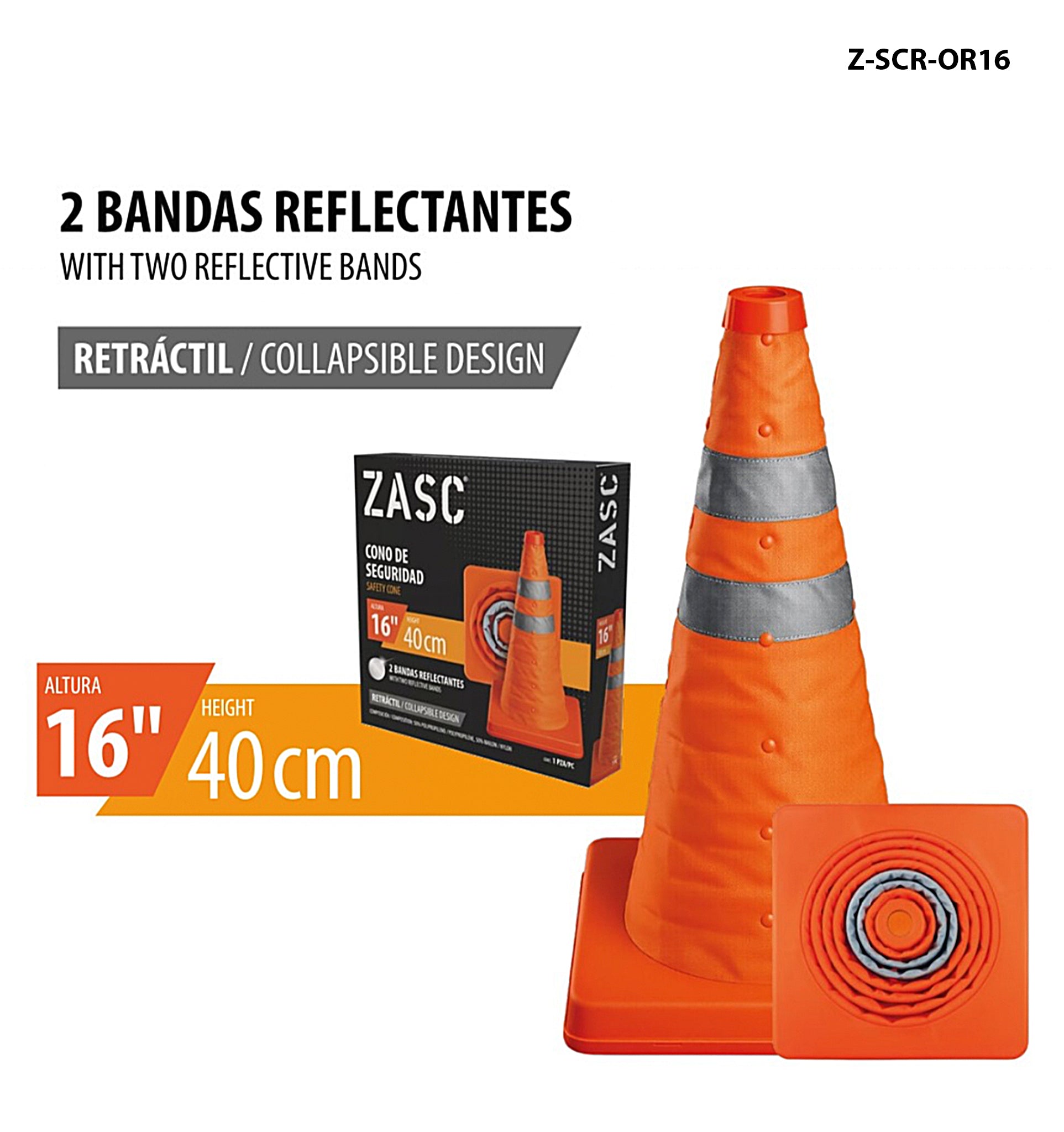 Retractable Safety Cone 16" ZASC / Z-SCR-OR16