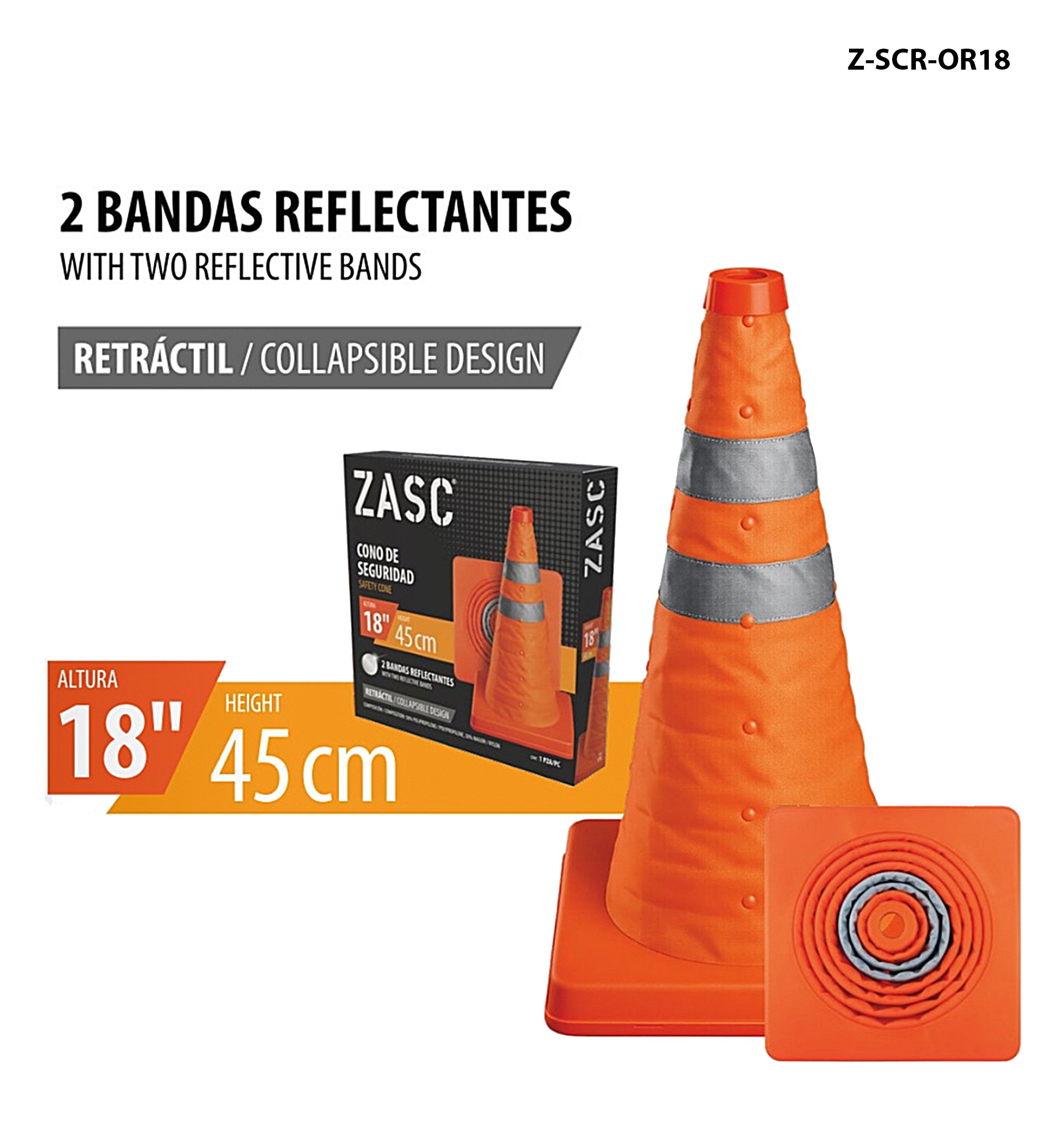 Retractable Safety Cone 18" ZASC / Z-SCR-OR18