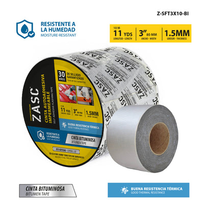 Cinta Adhesiva Impermeable Bituminosa 3" ZASC / Z-SFT3X10-BI