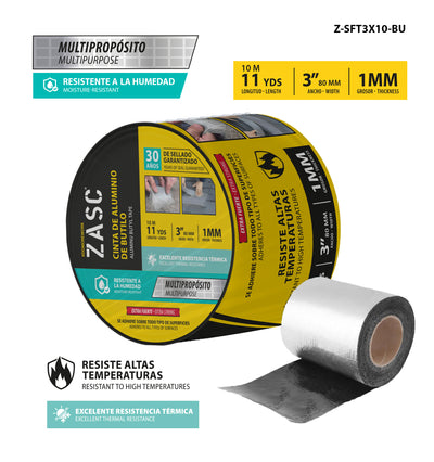 Cinta Adhesiva Impermeable de Butilo 3” ZASC / Z-SFT3X10-BU