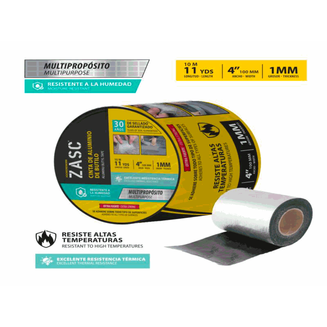 ZASC Aluminum Butyl Tape, Multipurpose, 11 Yards x 4" Width x 1mm Thickness