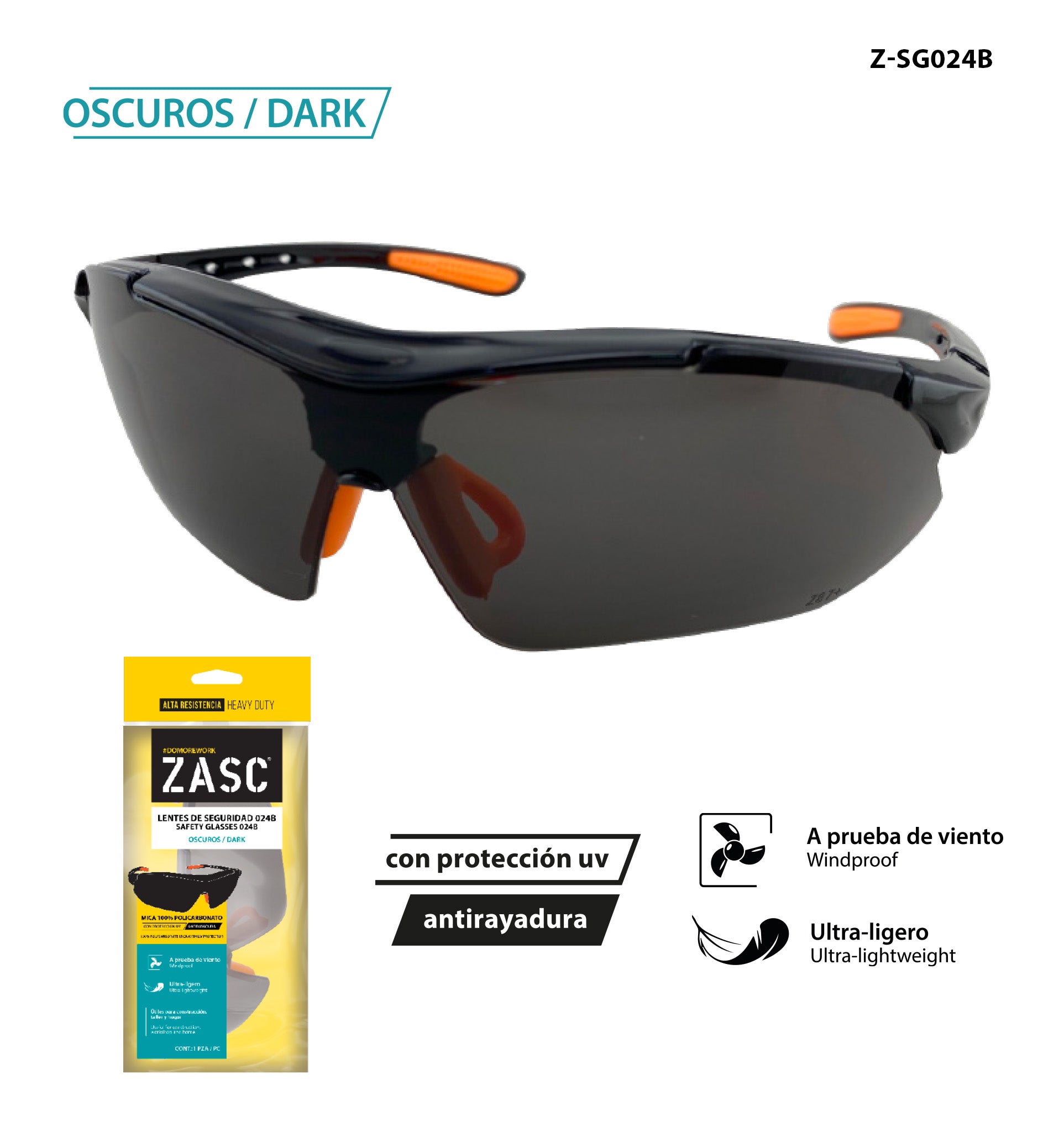 Lentes de Seguridad 024B Oscuros ZASC / Z-SG024B