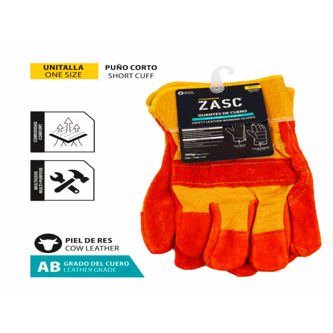 ZASC Safety Leather Working Gloves Short Cuff One Size