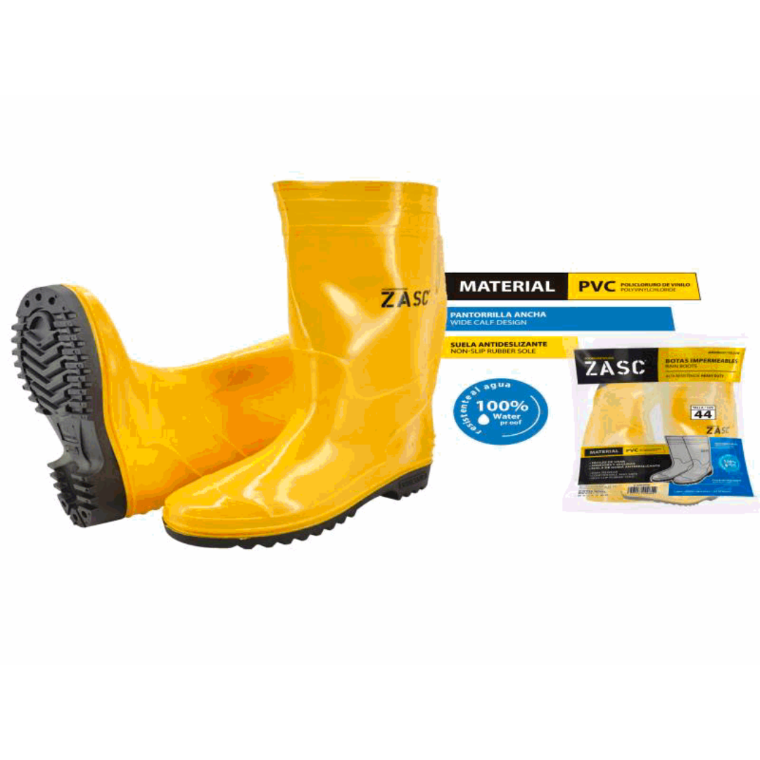 ZASC Waterproof Yellow PVC Work Boots with Non-Slip Sole Size 44