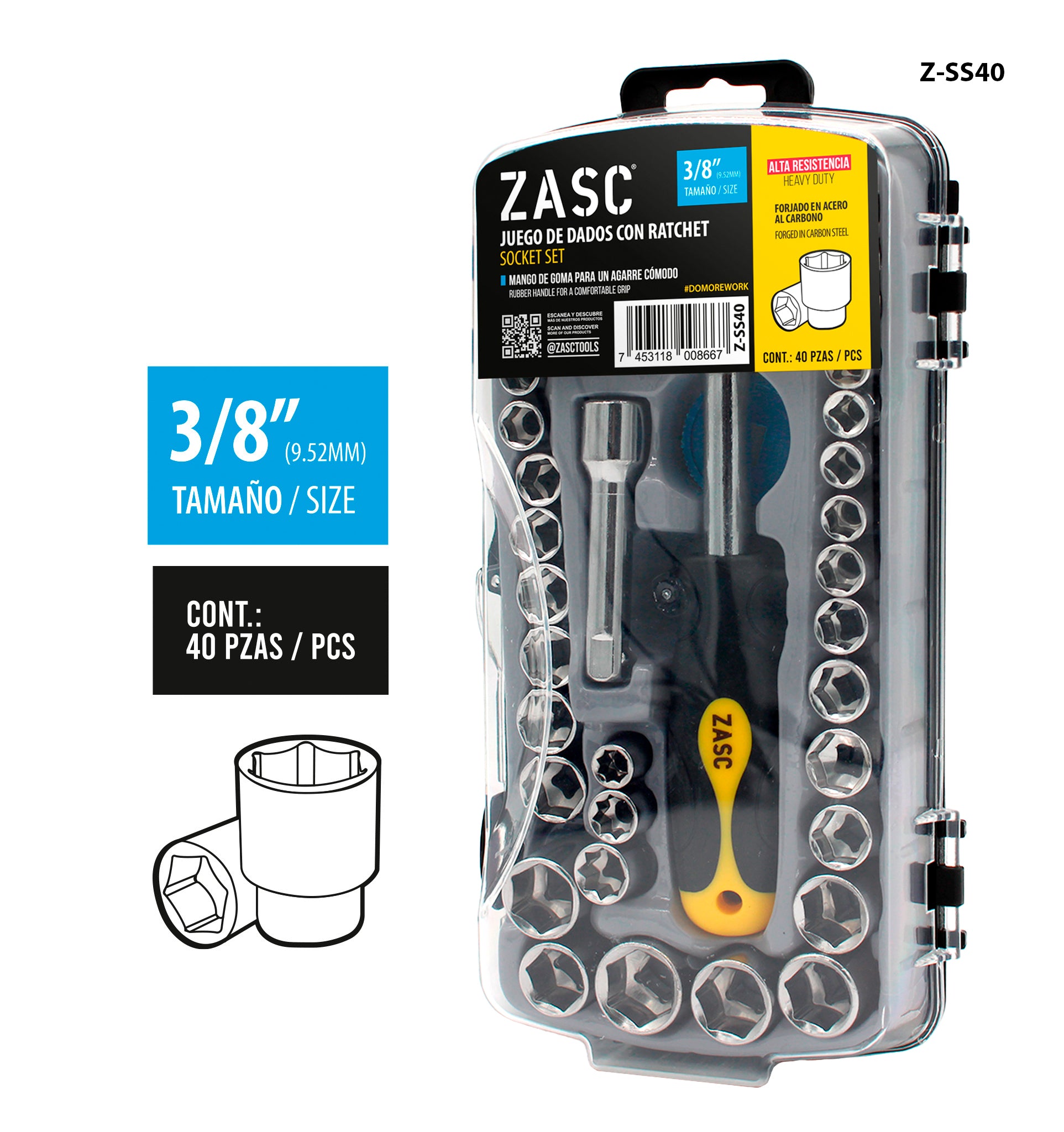 Jeu de Douilles avec Cliquet 40 pcs Zasc / Z-SS40