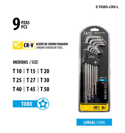 Long Torx Key Set 9 pcs Zasc / Z-TKWS-CRV-L