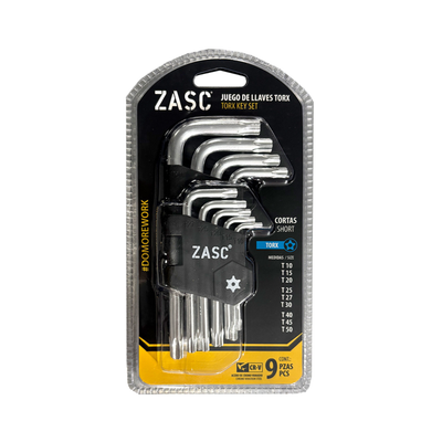 Juego de Llaves Torx Cortas 9 pzas Zasc / Z-TKWS-CRV-S