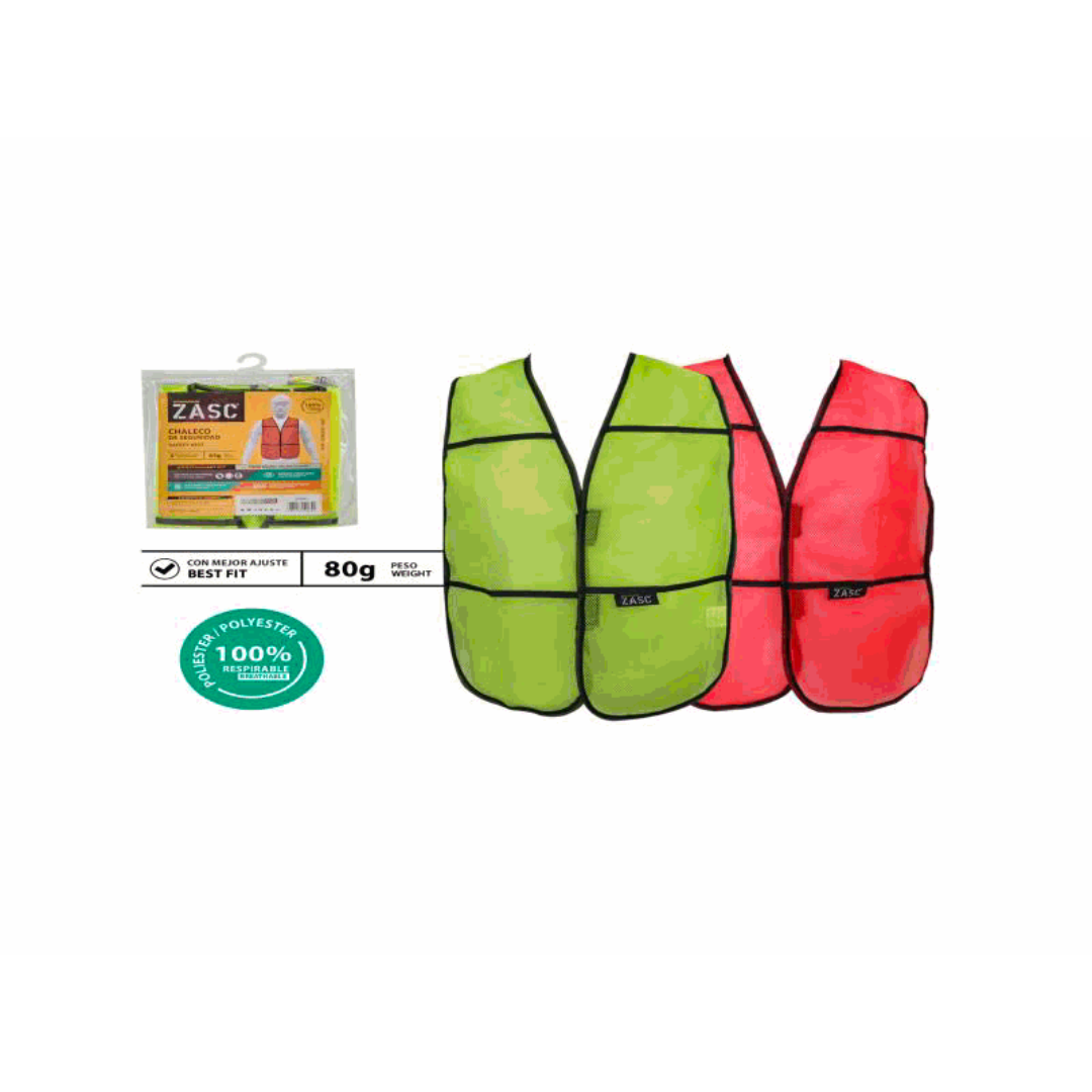ZASC Safety Vest, High Visibility, 100% Breathable Polyester, Lightweight 80g, Assorted Colors