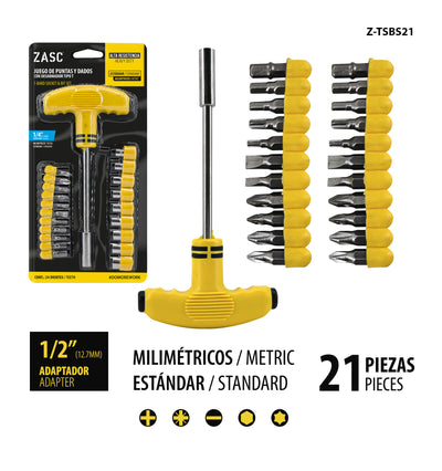 T-Handle Screwdriver and Socket Set 21 pcs Zasc / Z-TSBS21
