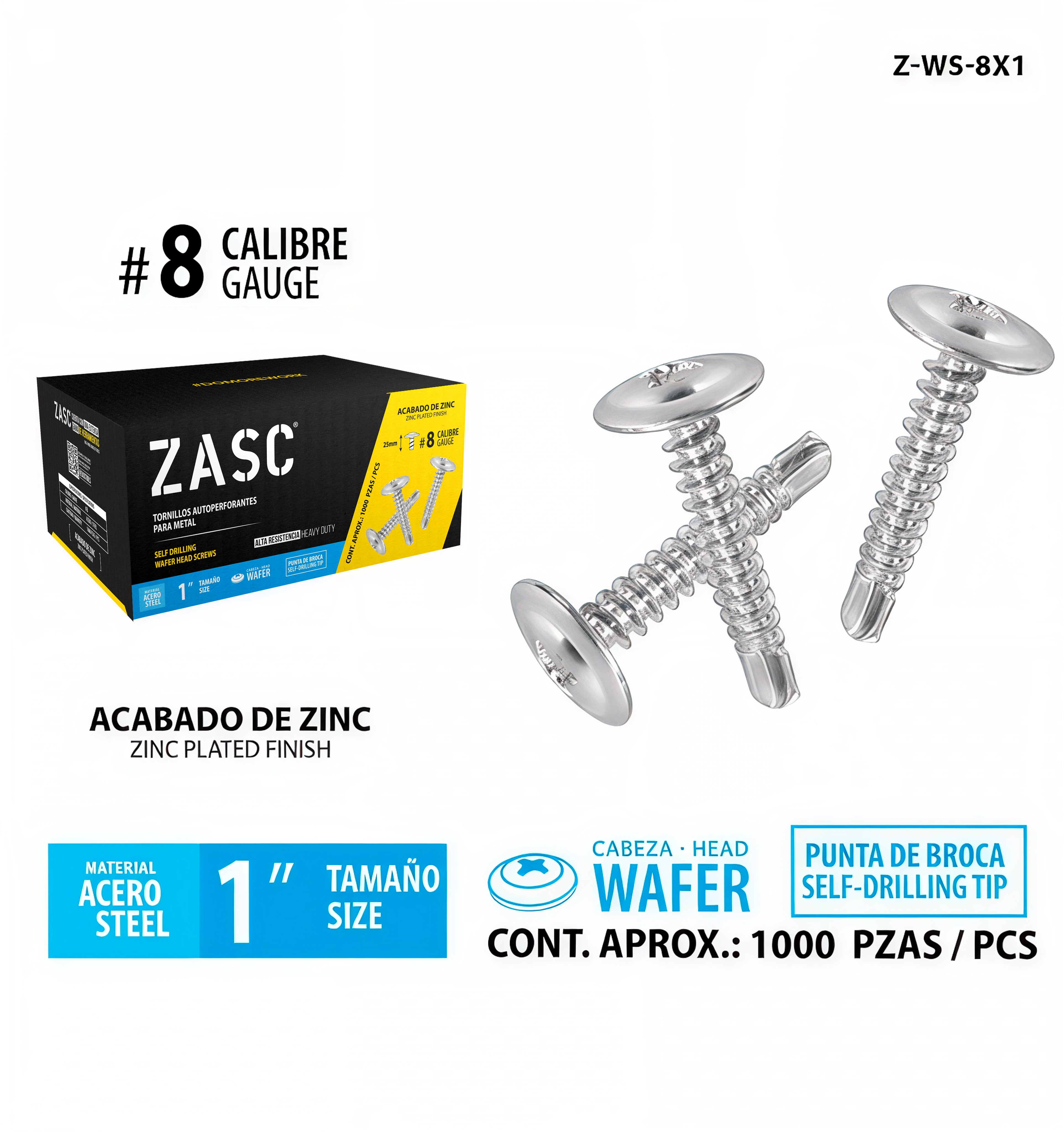 Self-Drilling Metal Screws 1" Zasc / Z-WS-8X1
