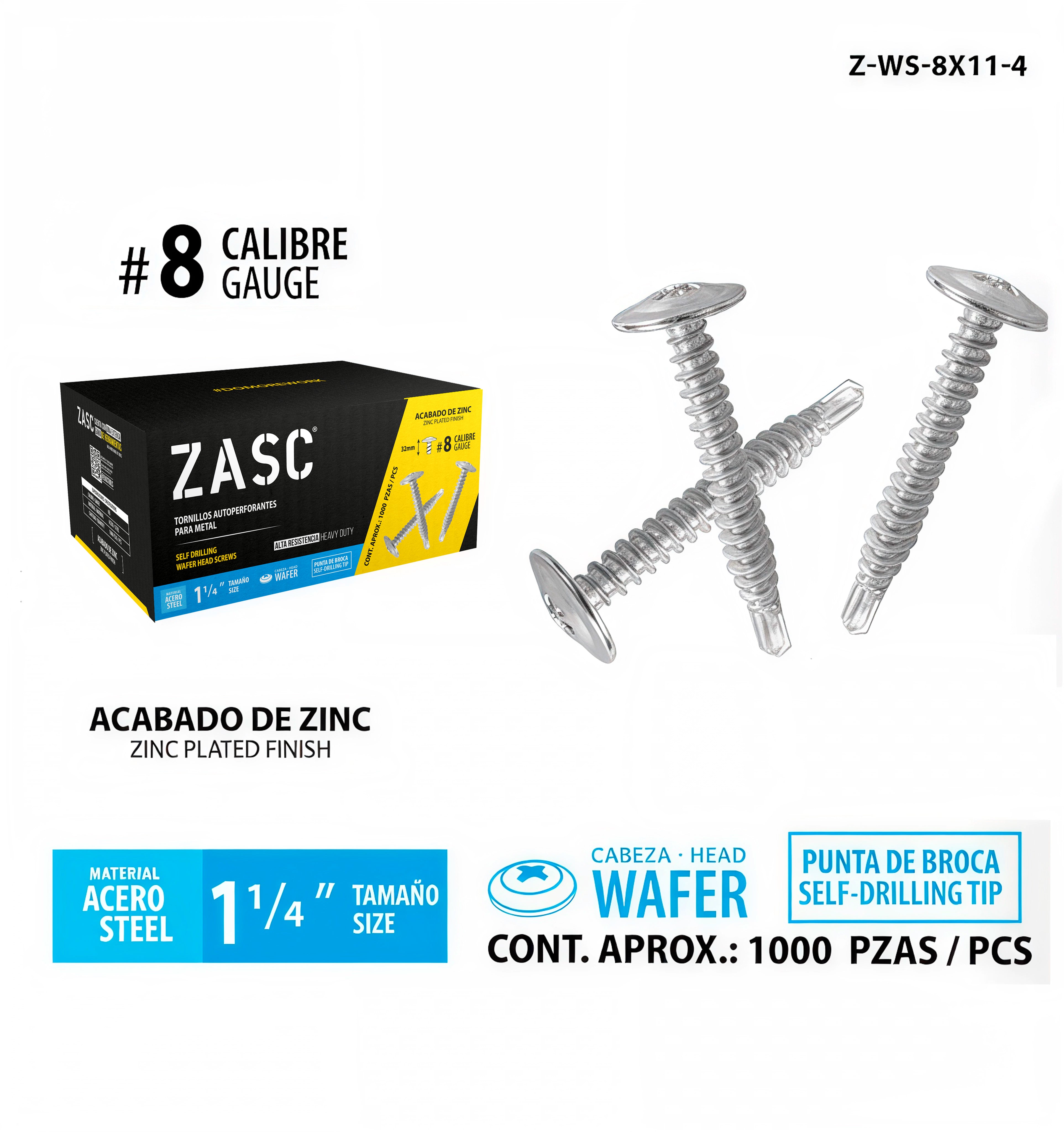 Self-Drilling Metal Screws 1 1/4" Zasc / Z-WS-8X11-4